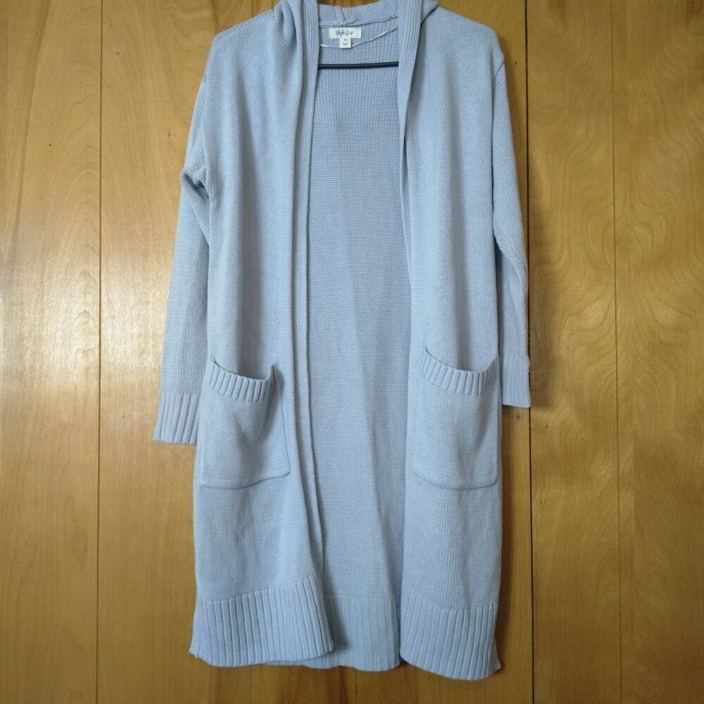 Style & Co Women's Xs Gray Hooded Open Front Long Cardigan With Pockets/Slits